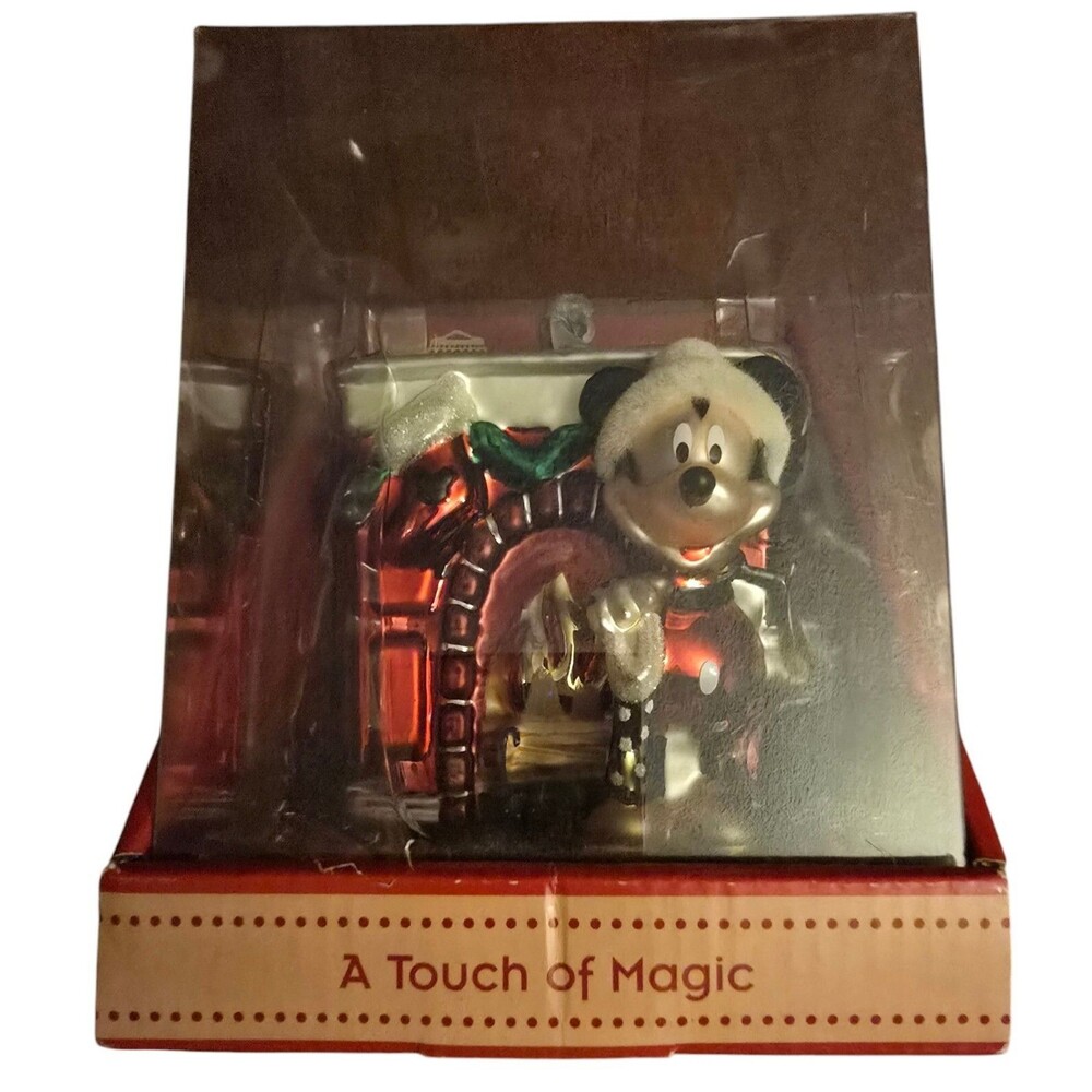 Disney Mickey Mouse Fireplace Blown Glass A Touch of Magic Christmas Ornament